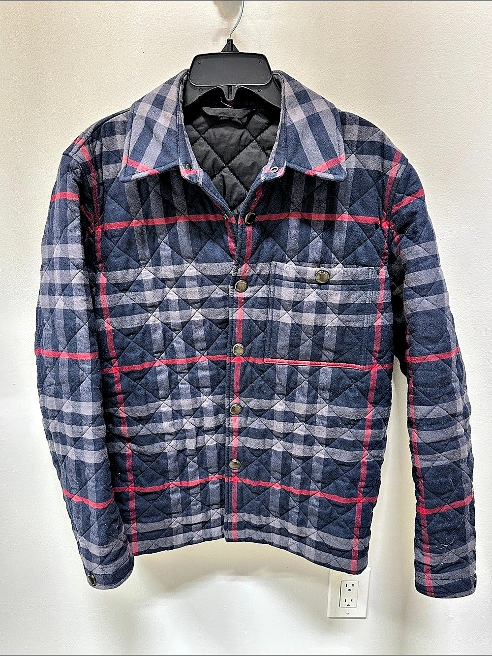 Burberry Men's Navy IP Check Organic Cotton Forres Jacket, OVERSIZED FIT, Medium